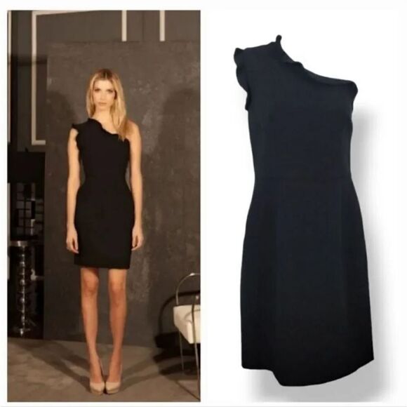 Black Halo Dresses & Skirts - Black Halo Pravella Ruffled One-Shoulder Sheath Dress in Black Size 6